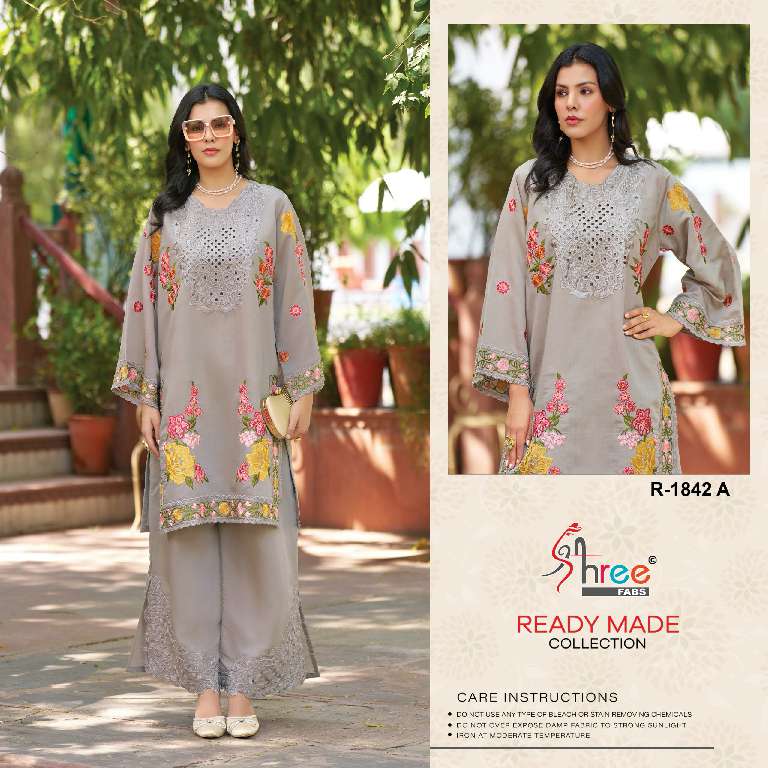 SHREE FABS R-1842 WHOLESALE ROMAN SILK WORK WITH PLAZZO STYLE READYMADE CLASSIC PAKISTANI SUITS