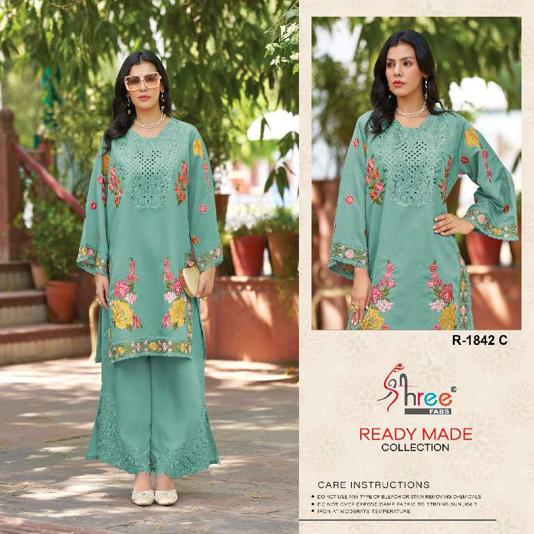 SHREE FABS R-1842 WHOLESALE ROMAN SILK WORK WITH PLAZZO STYLE READYMADE CLASSIC PAKISTANI SUITS