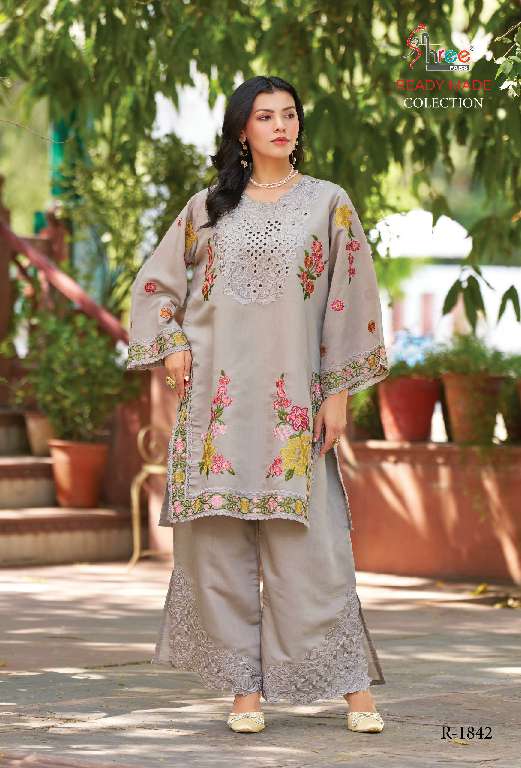 SHREE FABS R-1842 WHOLESALE ROMAN SILK WORK WITH PLAZZO STYLE READYMADE CLASSIC PAKISTANI SUITS