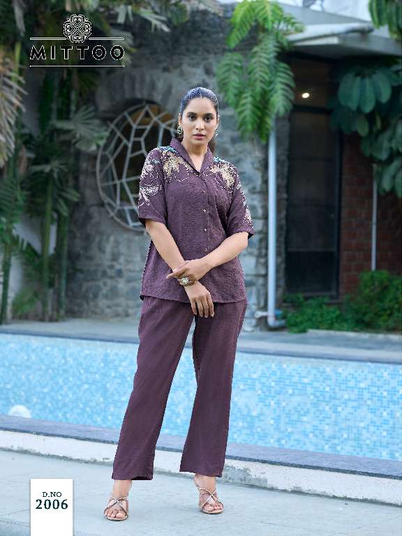 MITTOO DAIZY WHOLESALE VISCOSE CRAP WITH THRED HANDWORK READYMADE FASHIONABLE CORD SET