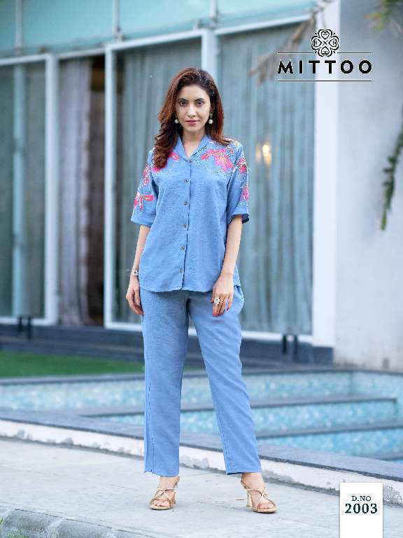 MITTOO DAIZY WHOLESALE VISCOSE CRAP WITH THRED HANDWORK READYMADE FASHIONABLE CORD SET