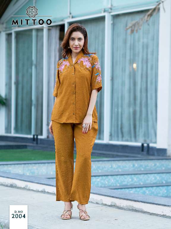 MITTOO DAIZY WHOLESALE VISCOSE CRAP WITH THRED HANDWORK READYMADE FASHIONABLE CORD SET