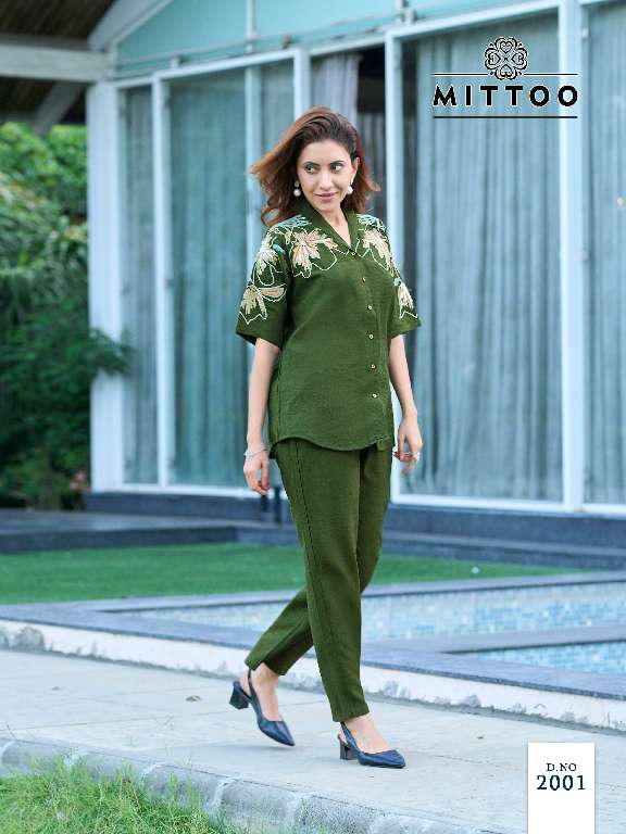 MITTOO DAIZY WHOLESALE VISCOSE CRAP WITH THRED HANDWORK READYMADE FASHIONABLE CORD SET