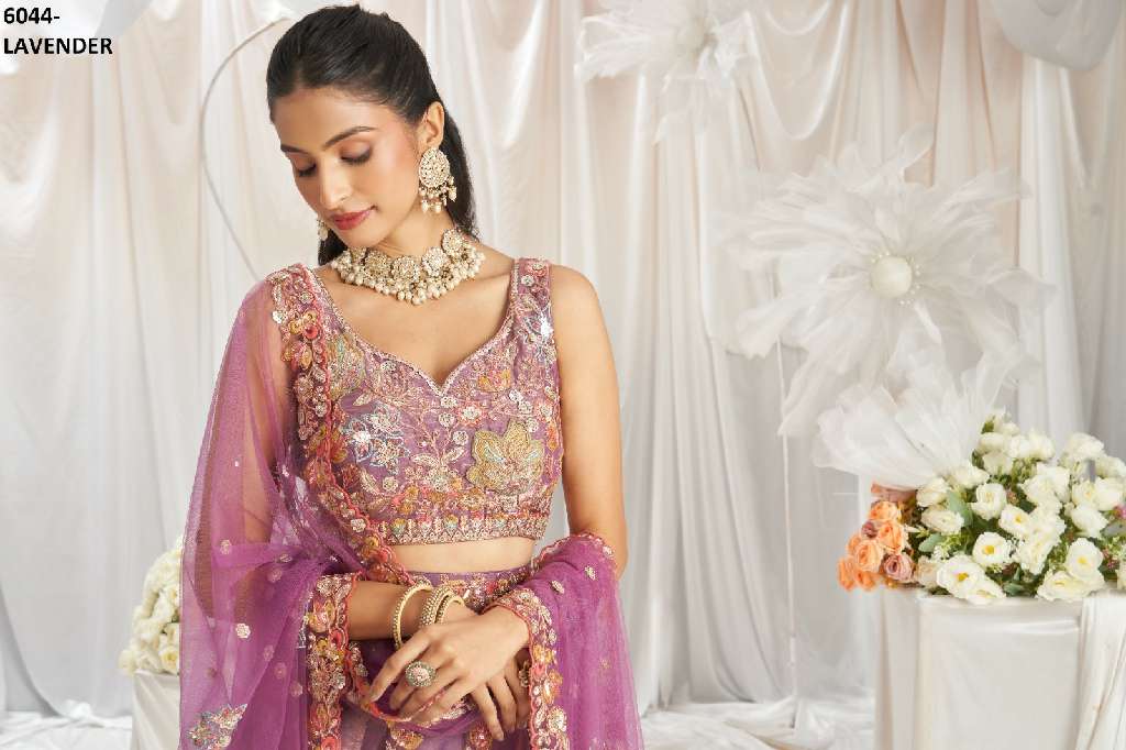 PF SERIES 6044 COLORS WHOLESALE ORGANZA HEAVY DESIGNER LEHENGHA