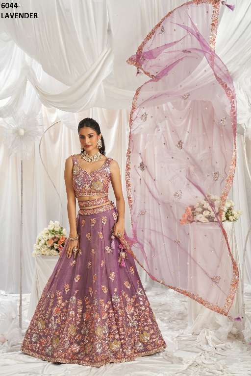 PF SERIES 6044 COLORS WHOLESALE ORGANZA HEAVY DESIGNER LEHENGHA