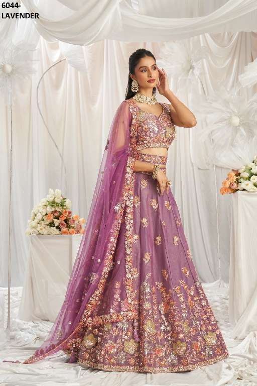 PF SERIES 6044 COLORS WHOLESALE ORGANZA HEAVY DESIGNER LEHENGHA