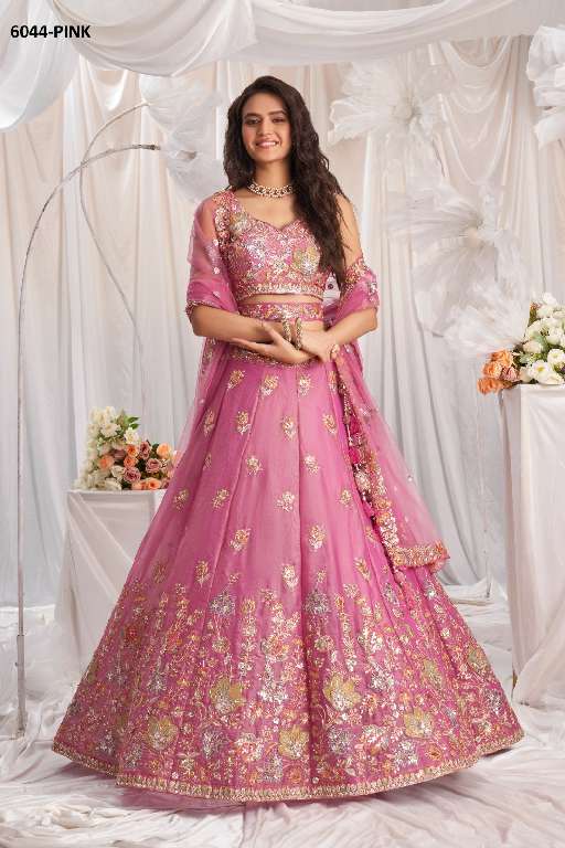 PF SERIES 6044 COLORS WHOLESALE ORGANZA HEAVY DESIGNER LEHENGHA
