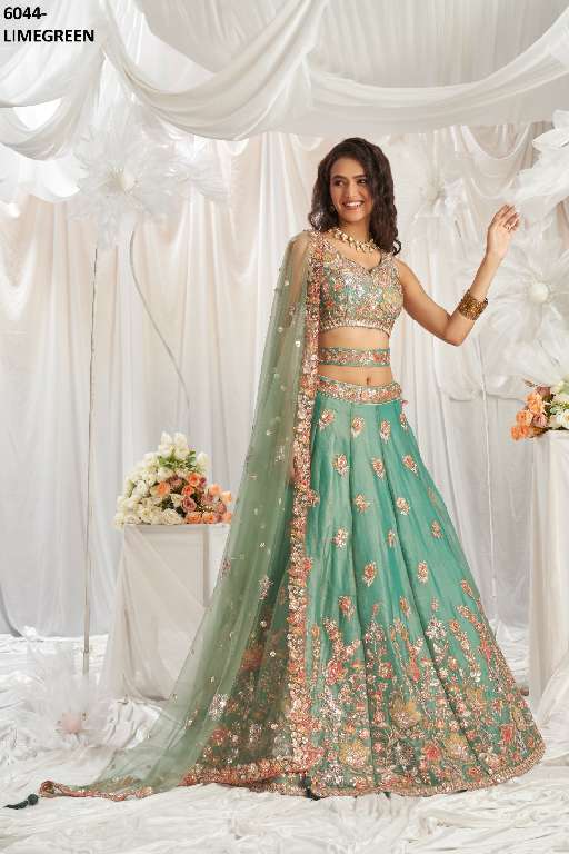 PF SERIES 6044 COLORS WHOLESALE ORGANZA HEAVY DESIGNER LEHENGHA