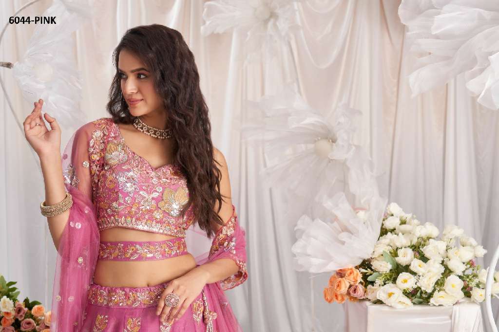 PF SERIES 6044 COLORS WHOLESALE ORGANZA HEAVY DESIGNER LEHENGHA