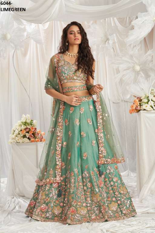 PF SERIES 6044 COLORS WHOLESALE ORGANZA HEAVY DESIGNER LEHENGHA