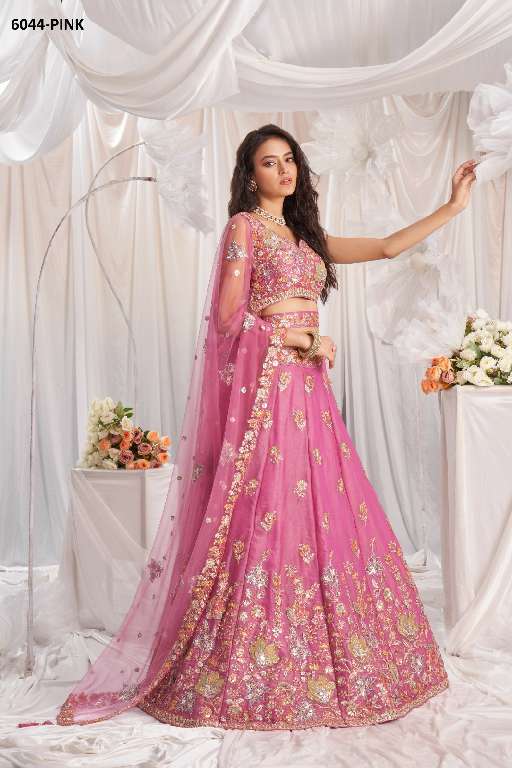 PF SERIES 6044 COLORS WHOLESALE ORGANZA HEAVY DESIGNER LEHENGHA