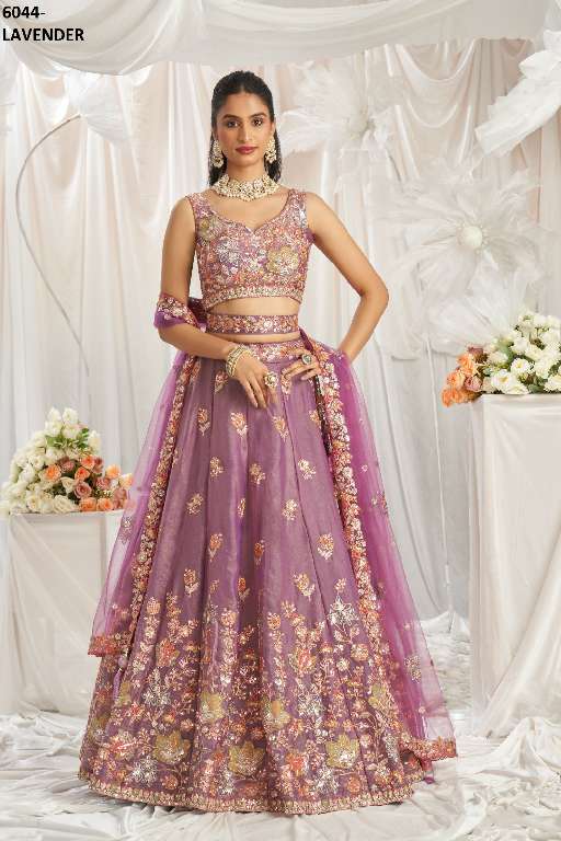 PF SERIES 6044 COLORS WHOLESALE ORGANZA HEAVY DESIGNER LEHENGHA
