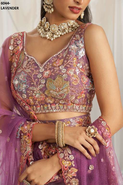 PF SERIES 6044 COLORS WHOLESALE ORGANZA HEAVY DESIGNER LEHENGHA