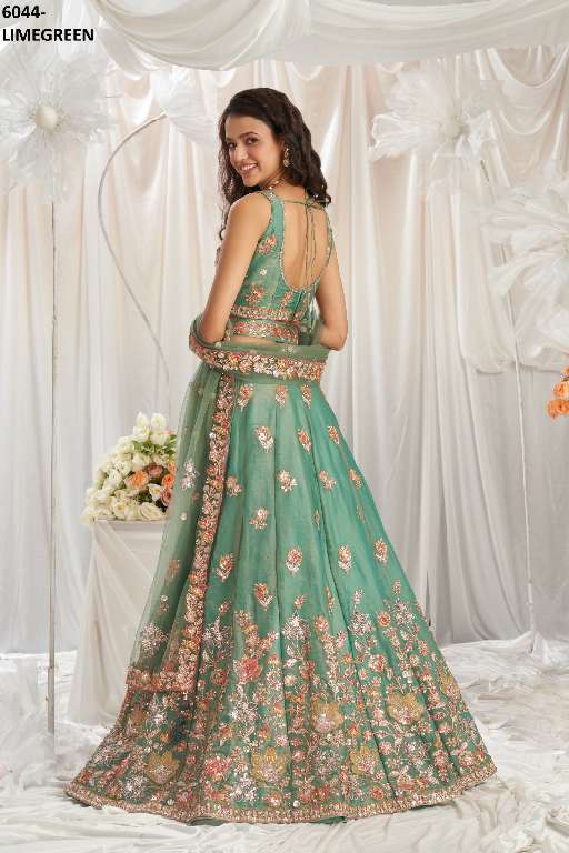 PF SERIES 6044 COLORS WHOLESALE ORGANZA HEAVY DESIGNER LEHENGHA