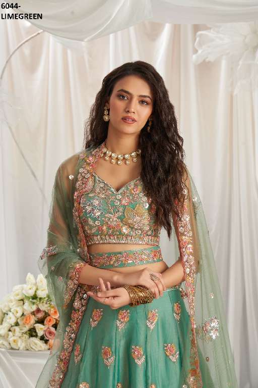PF SERIES 6044 COLORS WHOLESALE ORGANZA HEAVY DESIGNER LEHENGHA
