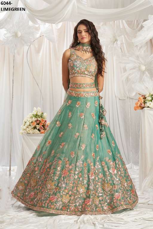 PF SERIES 6044 COLORS WHOLESALE ORGANZA HEAVY DESIGNER LEHENGHA