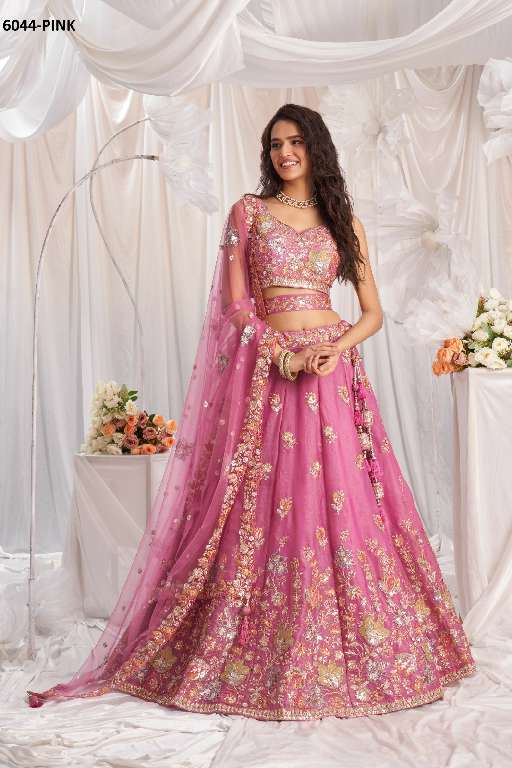 PF SERIES 6044 COLORS WHOLESALE ORGANZA HEAVY DESIGNER LEHENGHA