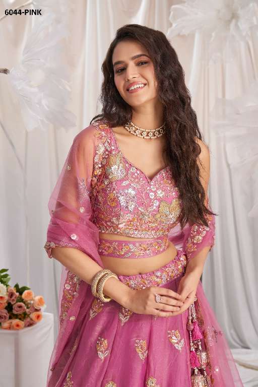 PF SERIES 6044 COLORS WHOLESALE ORGANZA HEAVY DESIGNER LEHENGHA