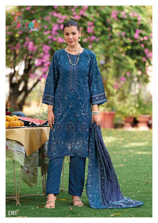 SHREE FABS LAUCH BIN SAEED LAWN COLLECTION VOL 21 COTTON FANCY DESIGN UNSTITCH SUIT