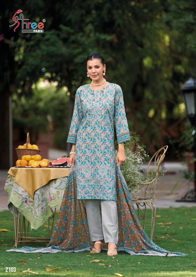 SHREE FABS LAUCH BIN SAEED LAWN COLLECTION VOL 21 COTTON FANCY DESIGN UNSTITCH SUIT