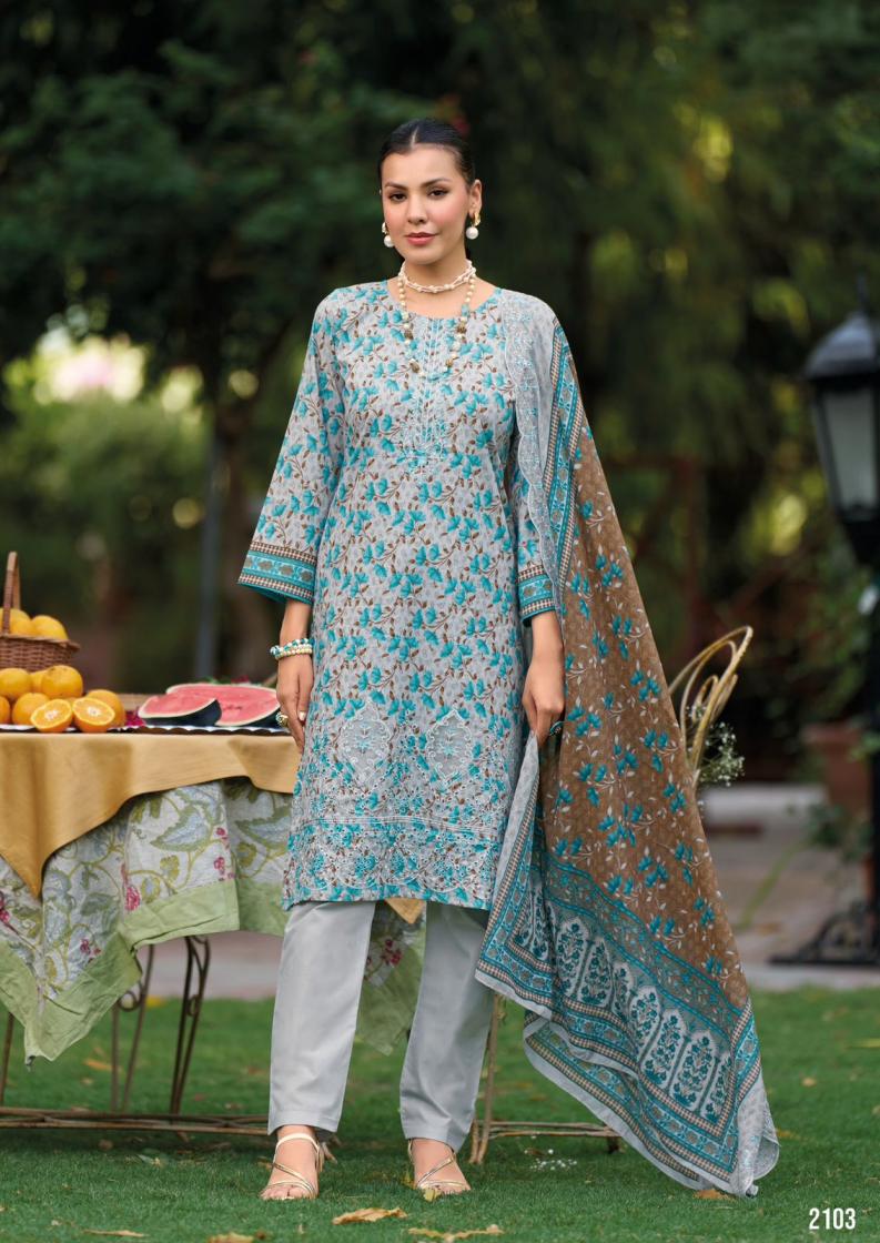 SHREE FABS LAUCH BIN SAEED LAWN COLLECTION VOL 21 COTTON FANCY DESIGN UNSTITCH SUIT