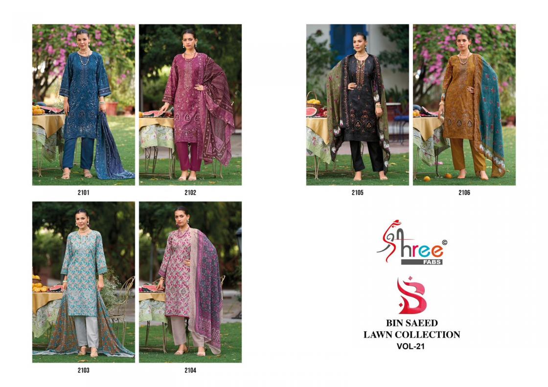 SHREE FABS LAUCH BIN SAEED LAWN COLLECTION VOL 21 COTTON FANCY DESIGN UNSTITCH SUIT