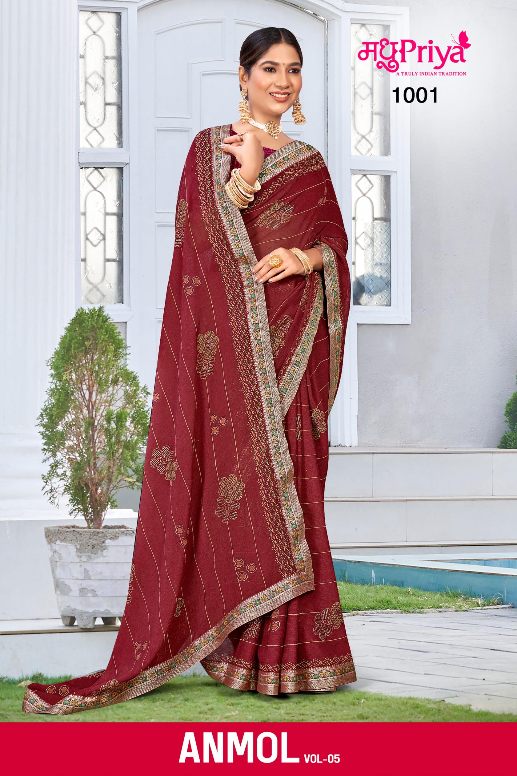 MADHUPRIYA LAUNCH ANMOL VOL 5 DANI BEAUTIFUL BANDHEJ LOOK SAREE