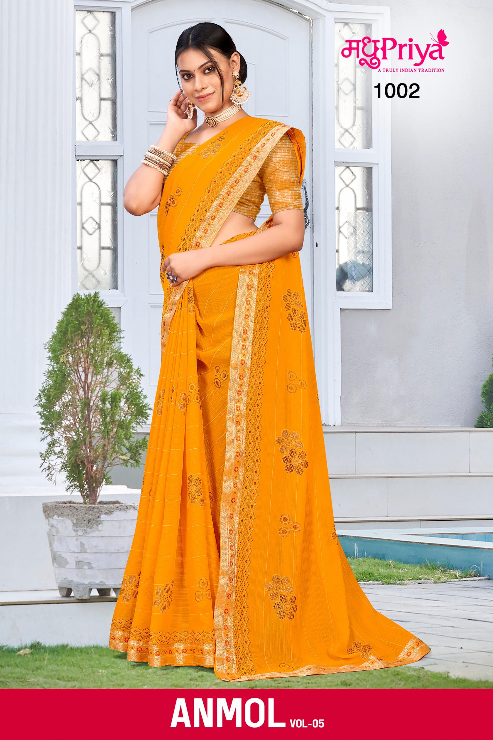 MADHUPRIYA LAUNCH ANMOL VOL 5 DANI BEAUTIFUL BANDHEJ LOOK SAREE