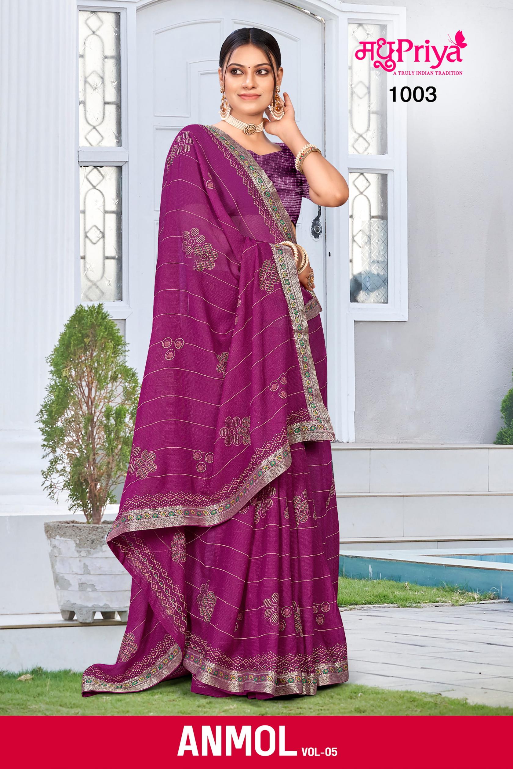 MADHUPRIYA LAUNCH ANMOL VOL 5 DANI BEAUTIFUL BANDHEJ LOOK SAREE