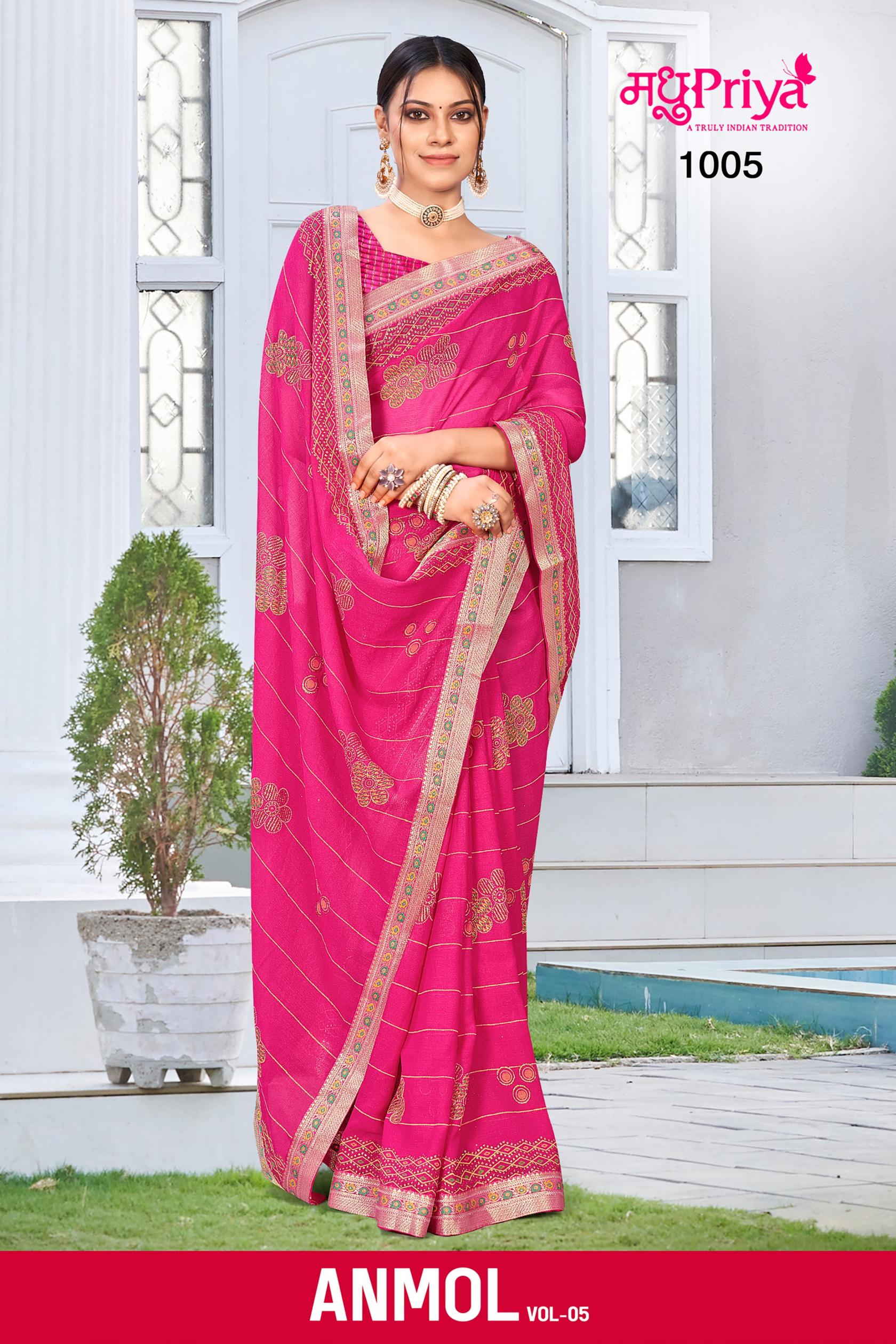 MADHUPRIYA LAUNCH ANMOL VOL 5 DANI BEAUTIFUL BANDHEJ LOOK SAREE