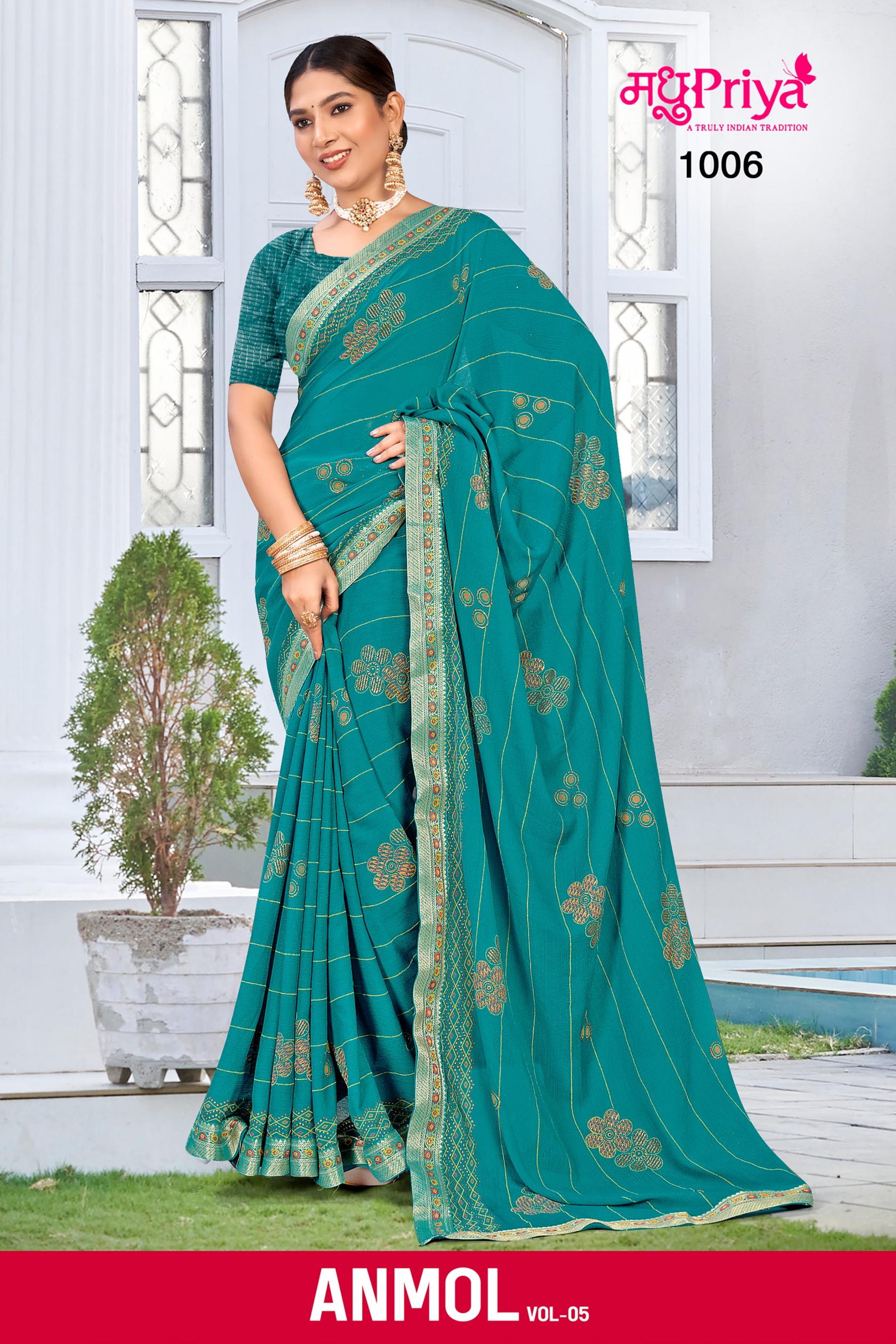 MADHUPRIYA LAUNCH ANMOL VOL 5 DANI BEAUTIFUL BANDHEJ LOOK SAREE