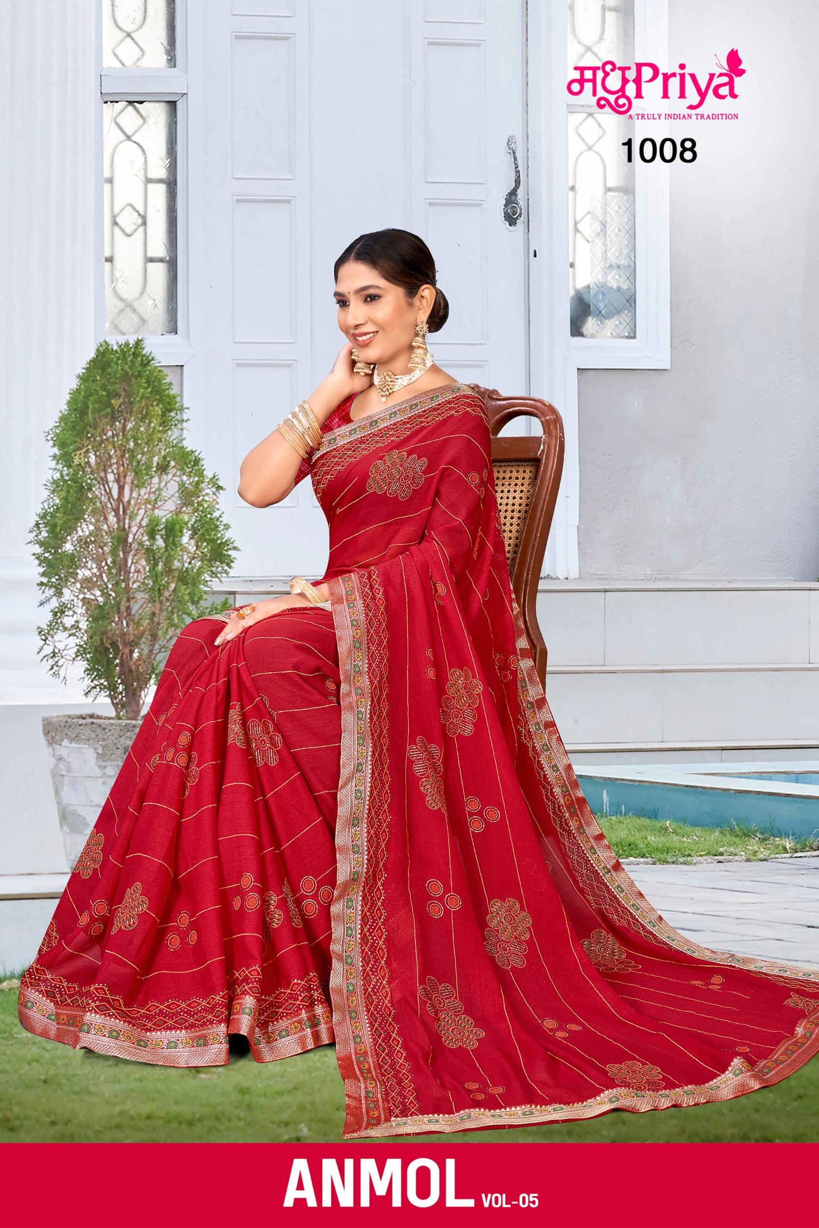 MADHUPRIYA LAUNCH ANMOL VOL 5 DANI BEAUTIFUL BANDHEJ LOOK SAREE