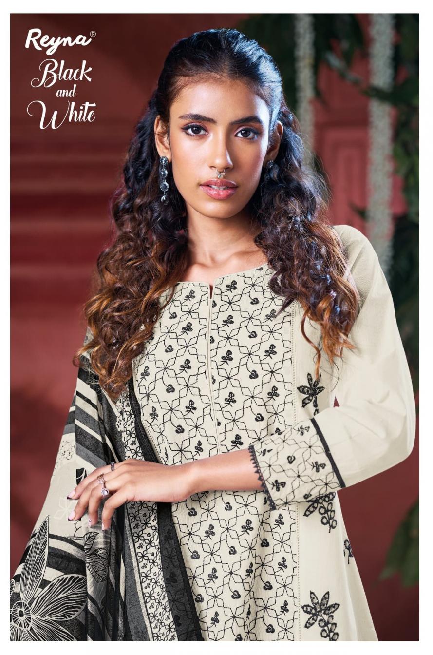 BLACK AND WHITE BY REYNA COTTON COMFORTABLE PAKISTANI DRESS MATERIALS