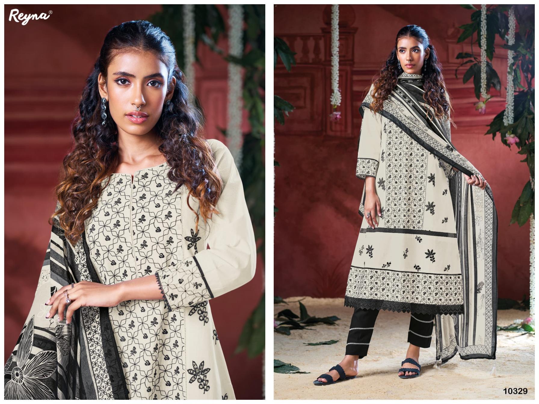 BLACK AND WHITE BY REYNA COTTON COMFORTABLE PAKISTANI DRESS MATERIALS