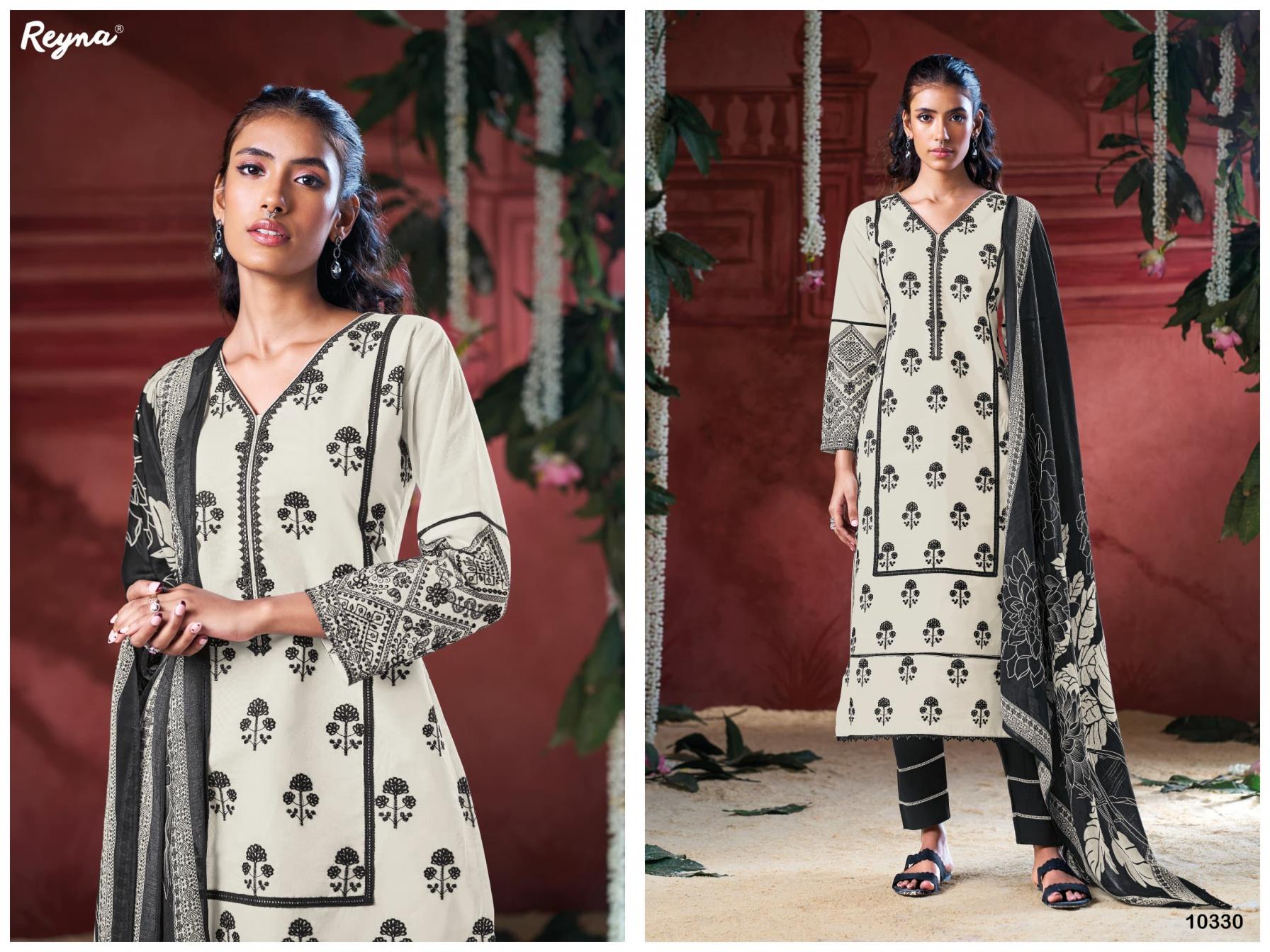 BLACK AND WHITE BY REYNA COTTON COMFORTABLE PAKISTANI DRESS MATERIALS