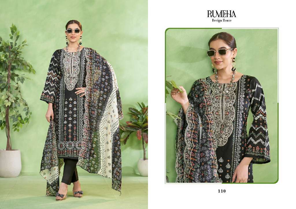 RUMEHA PRESENT DILKASH VOL-2 WHOLESALE PURE COTTON DIGITAL PRINT WITH HEAVY SELF EMBROIDERY CLASSIC PAKISTANI SUITS