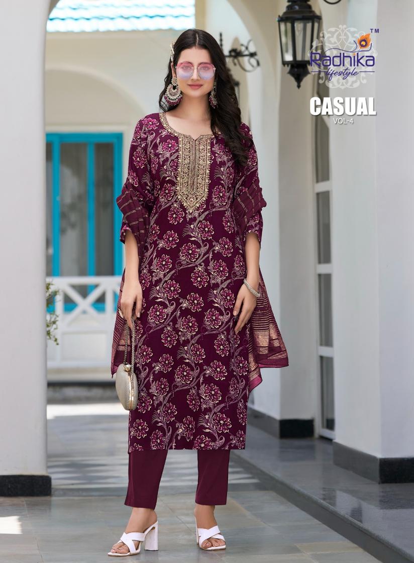 RADHIKA LIFESTYLE PRESENT CASUAL VOL 4 RAYON AFFORDABLE PLUS SIZE 3 PIECE SUIT