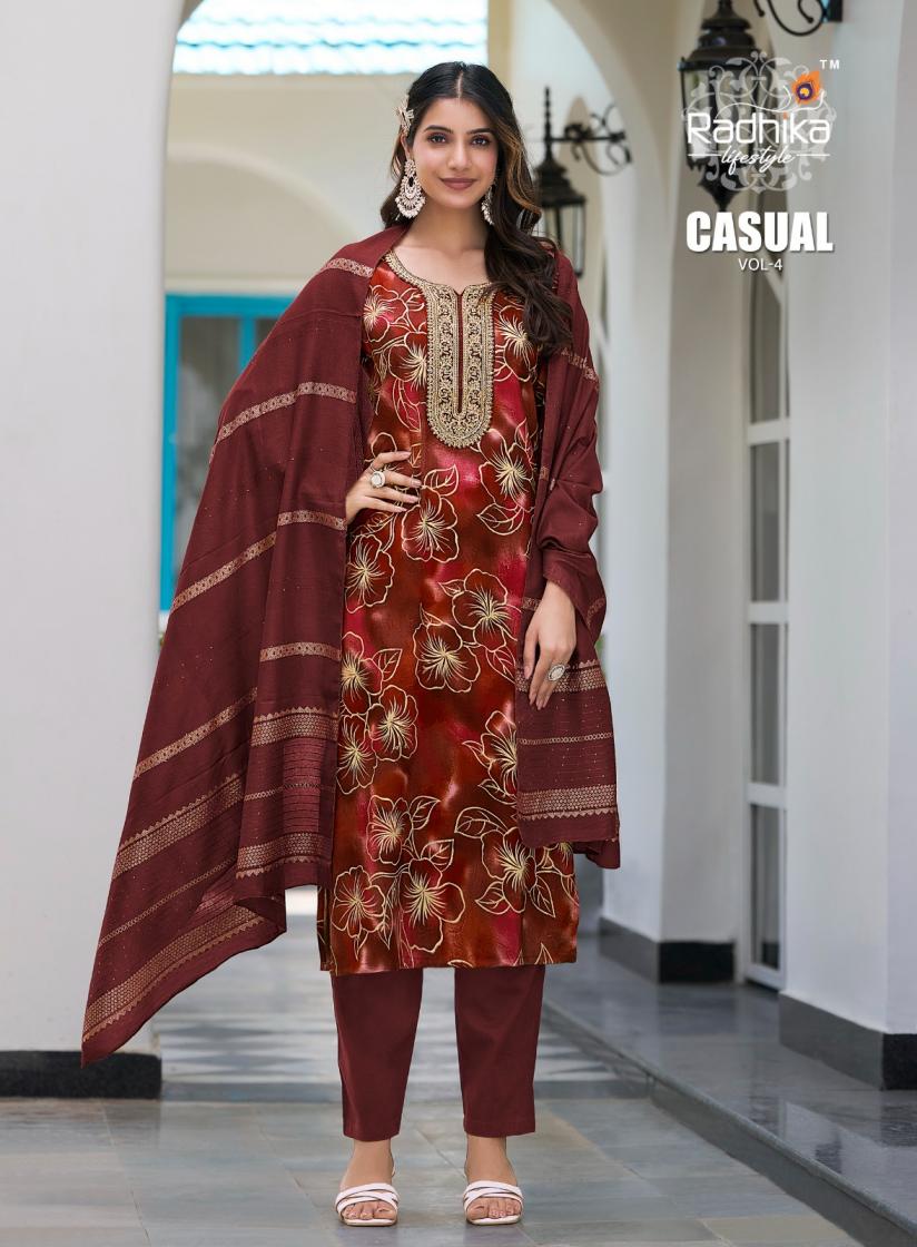 RADHIKA LIFESTYLE PRESENT CASUAL VOL 4 RAYON AFFORDABLE PLUS SIZE 3 PIECE SUIT