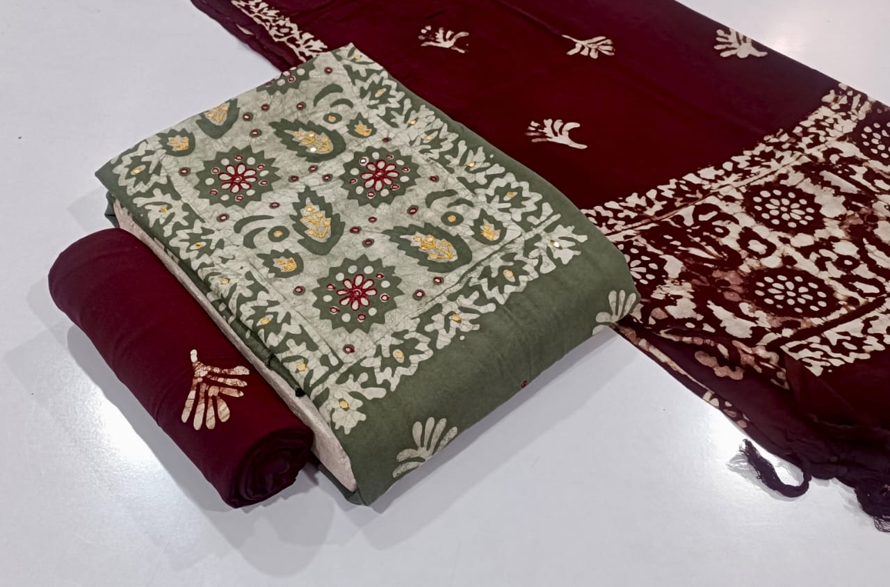 JJ PEHNAWA VOL-1 WHOLESALE RAYON TOP WITH NECK BLOCK WAX BATIK PRINT FANCY DRESS MATERIAL