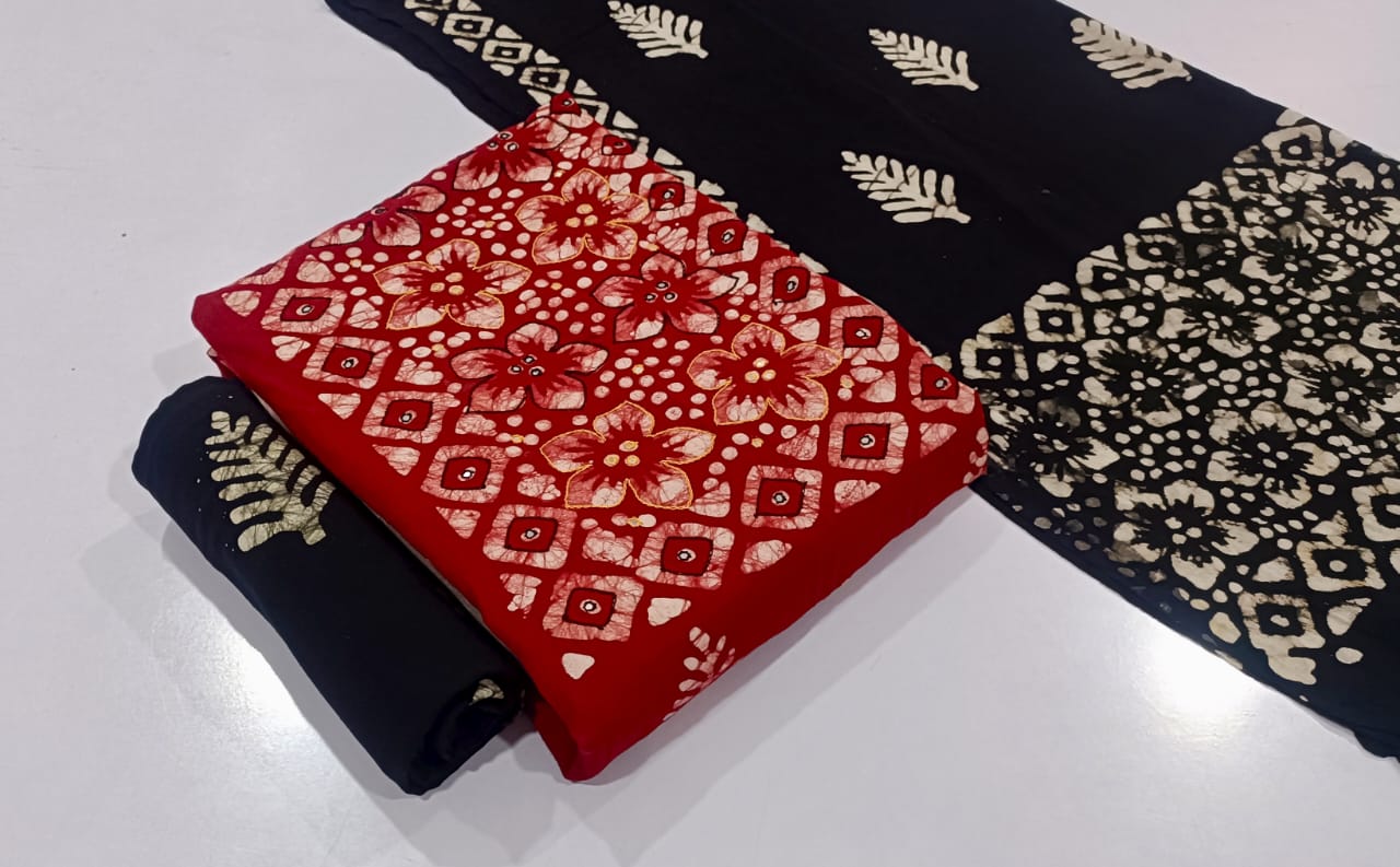 JJ PEHNAWA VOL-1 WHOLESALE RAYON TOP WITH NECK BLOCK WAX BATIK PRINT FANCY DRESS MATERIAL