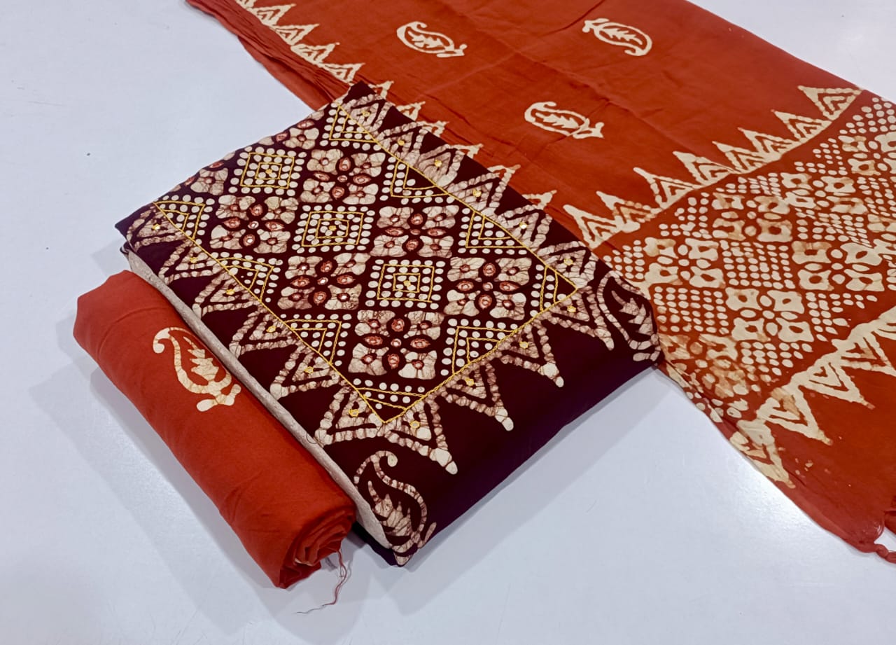 JJ PEHNAWA VOL-1 WHOLESALE RAYON TOP WITH NECK BLOCK WAX BATIK PRINT FANCY DRESS MATERIAL