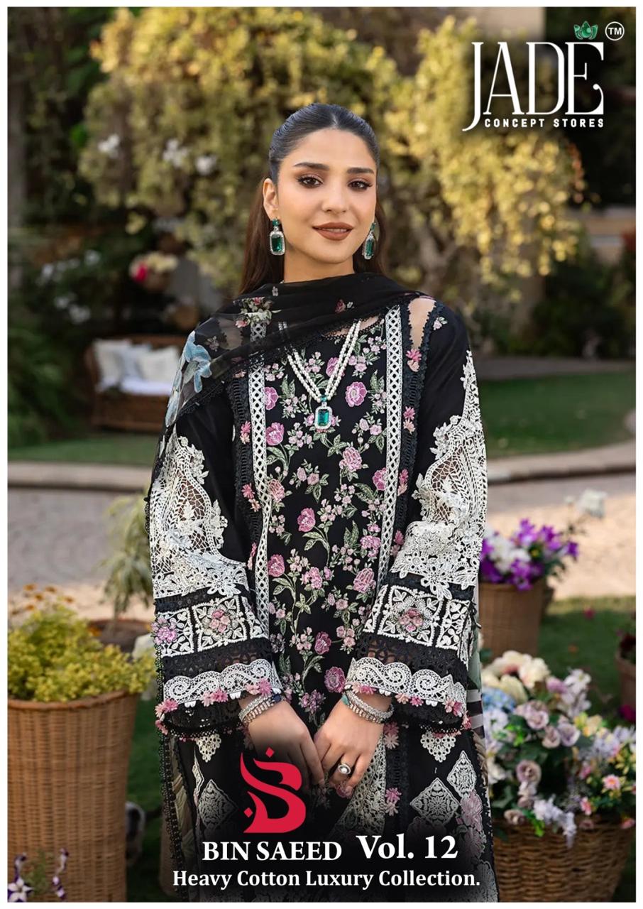 Jade Bin Saeed Vol-12 Wholesale Heavy Cotton Luxury Collection Dress Material