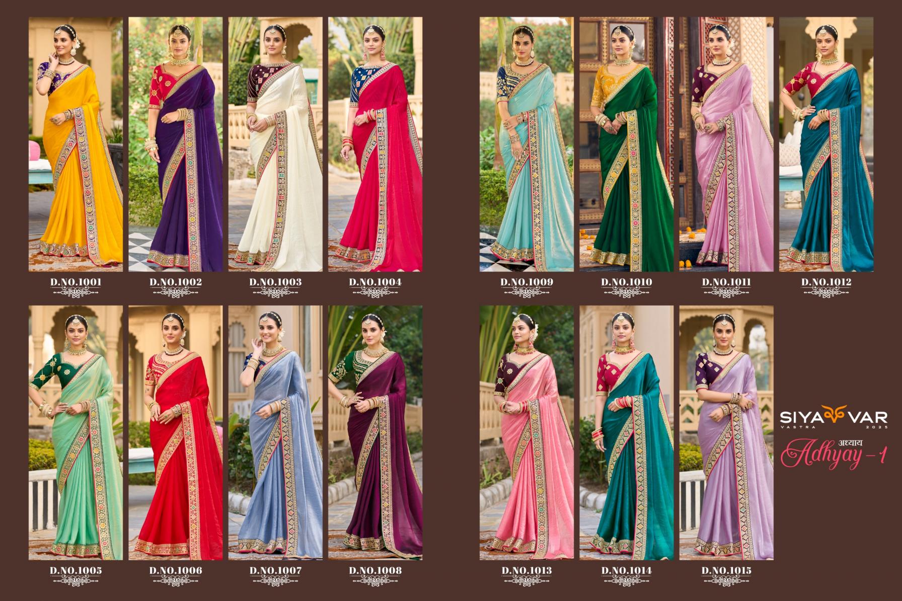 SIYA VAR ADHYAY VOL 1 1001-1015 SERIES EXCLUSIVE DESIGN FENDI SATIN SAREE EXPORTS