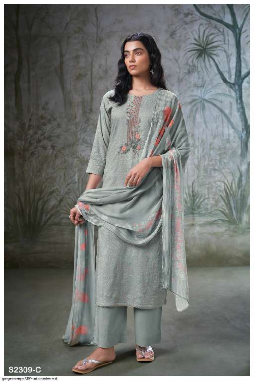 GANGA VARENYA S2309 WHOLESALE PREMIUM COTTON PRINTED WITH EMBROIDERY WORK DESIGNER SUITS