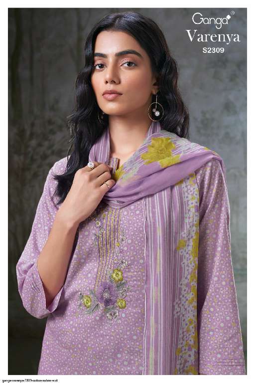 GANGA VARENYA S2309 WHOLESALE PREMIUM COTTON PRINTED WITH EMBROIDERY WORK DESIGNER SUITS