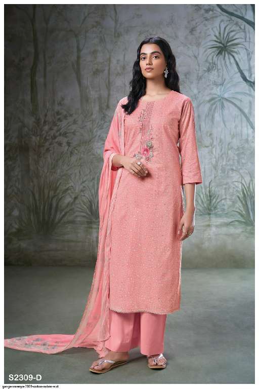 GANGA VARENYA S2309 WHOLESALE PREMIUM COTTON PRINTED WITH EMBROIDERY WORK DESIGNER SUITS
