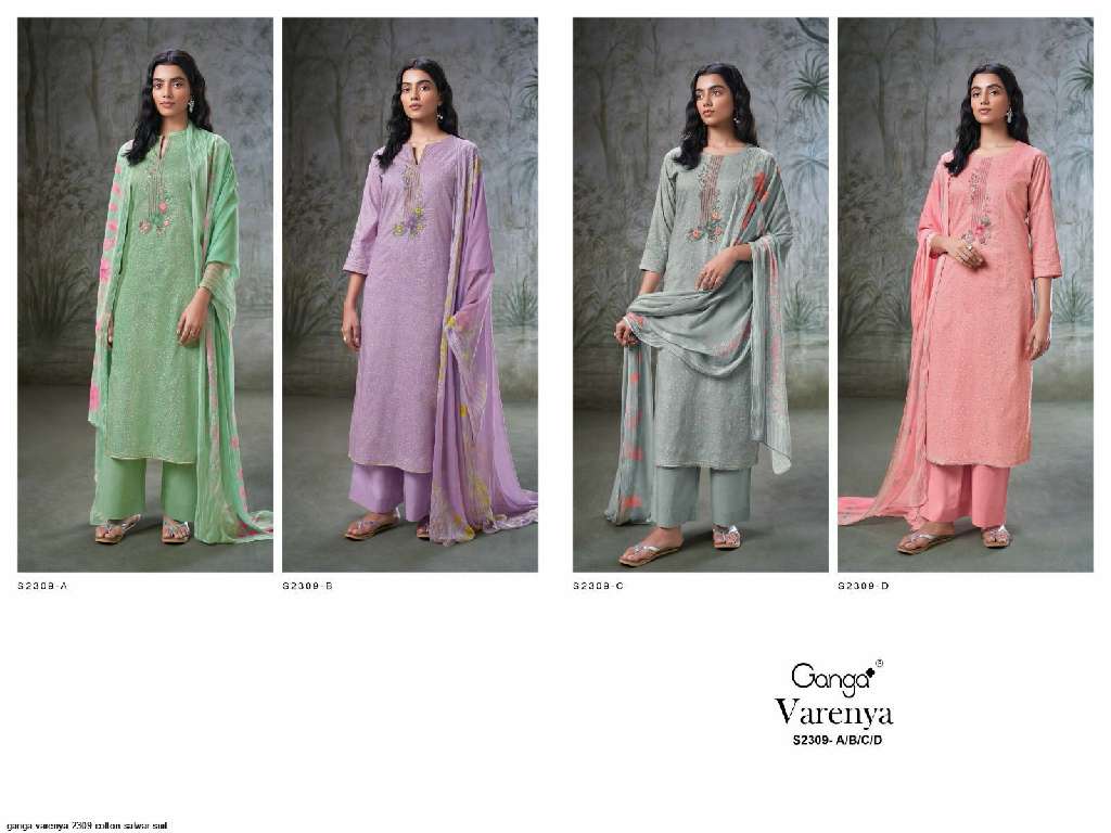 GANGA VARENYA S2309 WHOLESALE PREMIUM COTTON PRINTED WITH EMBROIDERY WORK DESIGNER SUITS