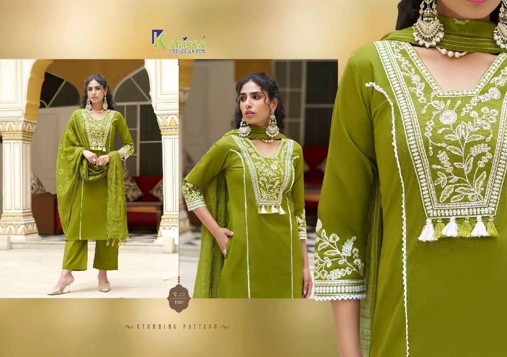 Karissa Vaani Linen Cotton Thread Work Readymade Kurti Bottom With Dupatta