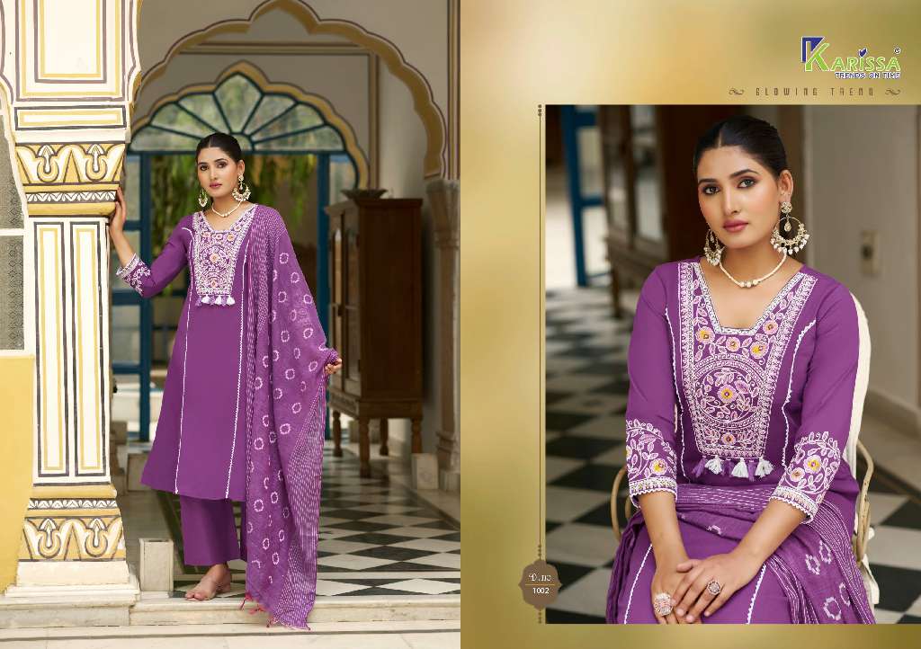 Karissa Vaani Linen Cotton Thread Work Readymade Kurti Bottom With Dupatta