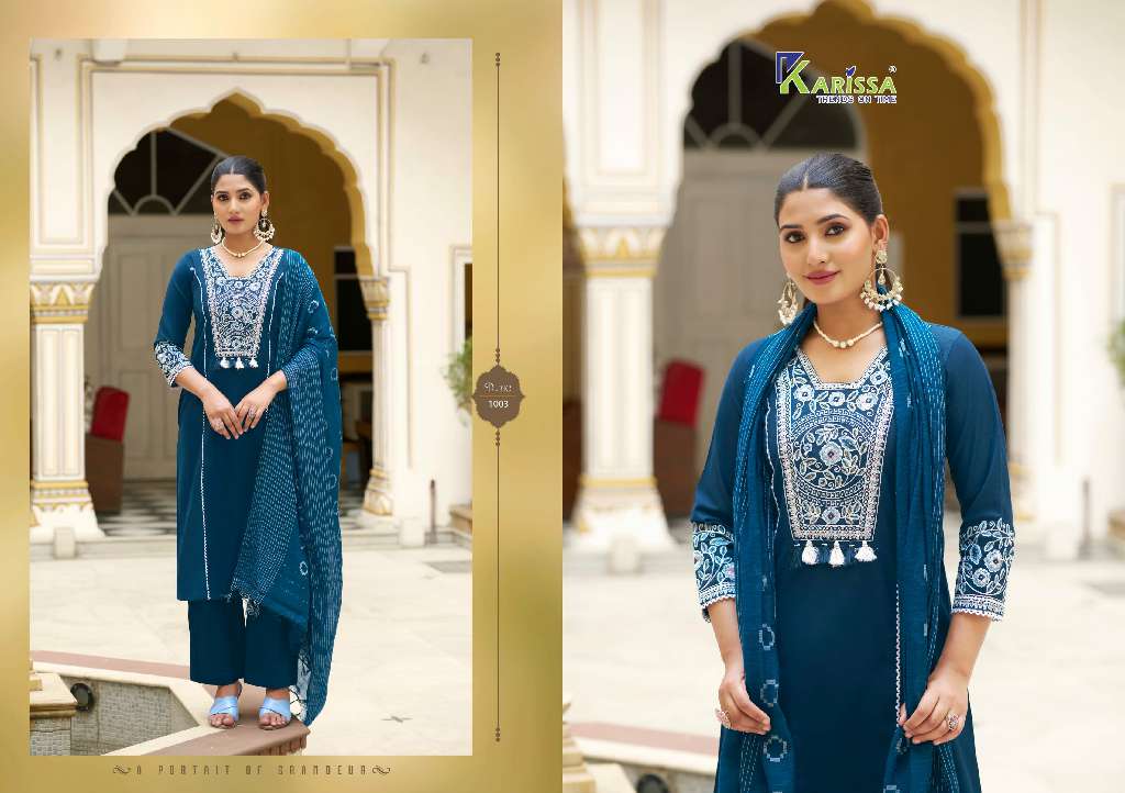 Karissa Vaani Linen Cotton Thread Work Readymade Kurti Bottom With Dupatta